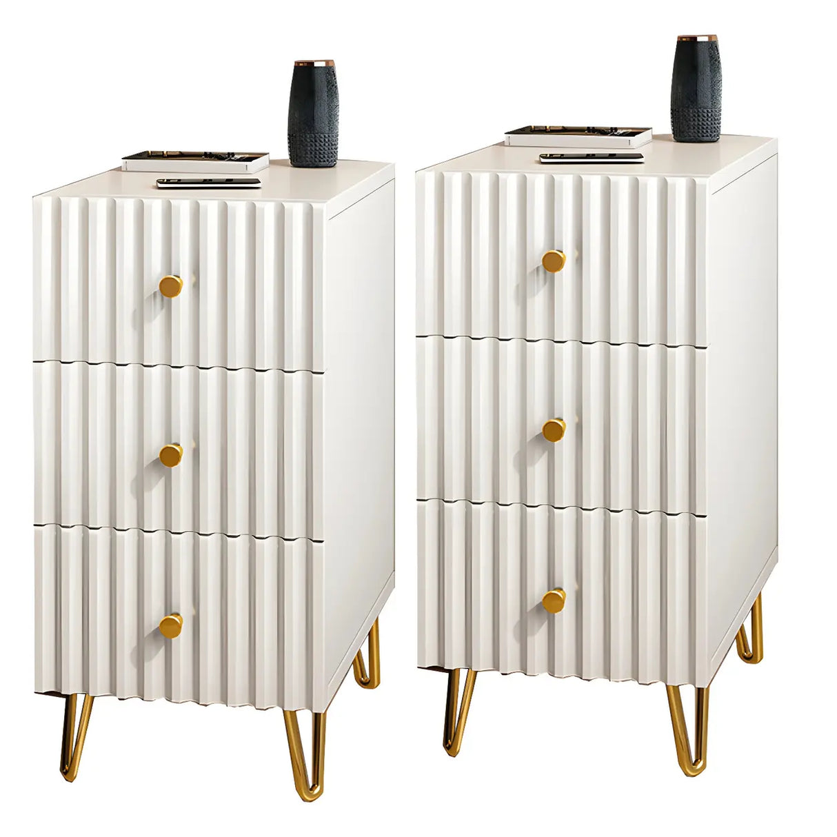 Glam Rectangular Wood White Storage Drawers Nightstand Image - 15