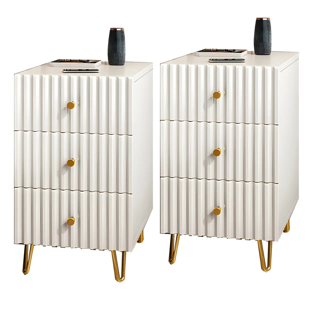 Glam Rectangular Wood White Storage Drawers Nightstand Image - 17