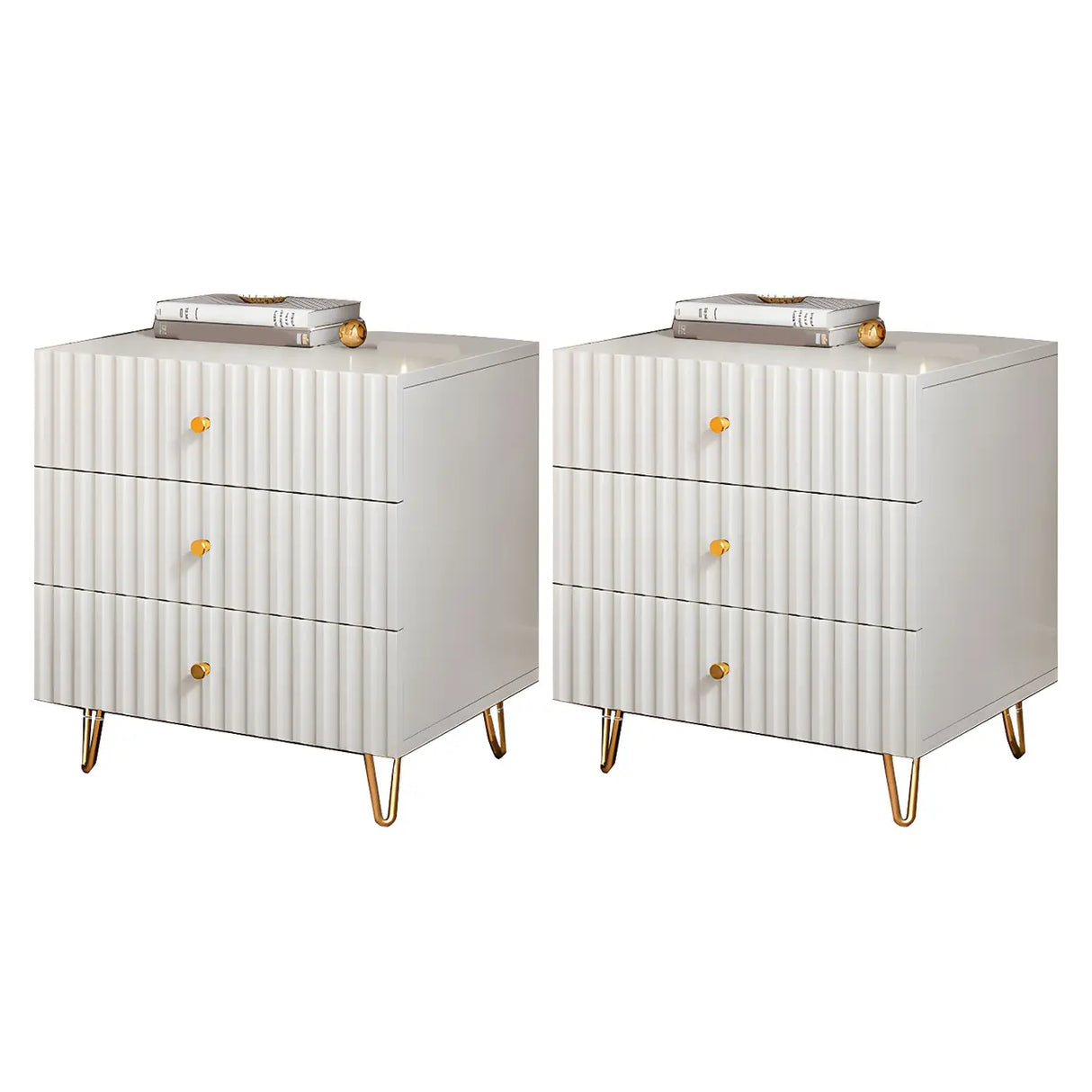 Glam Rectangular Wood White Storage Drawers Nightstand Image - 18