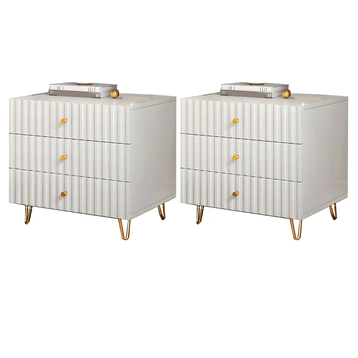 Glam Rectangular Wood White Storage Drawers Nightstand Image - 20