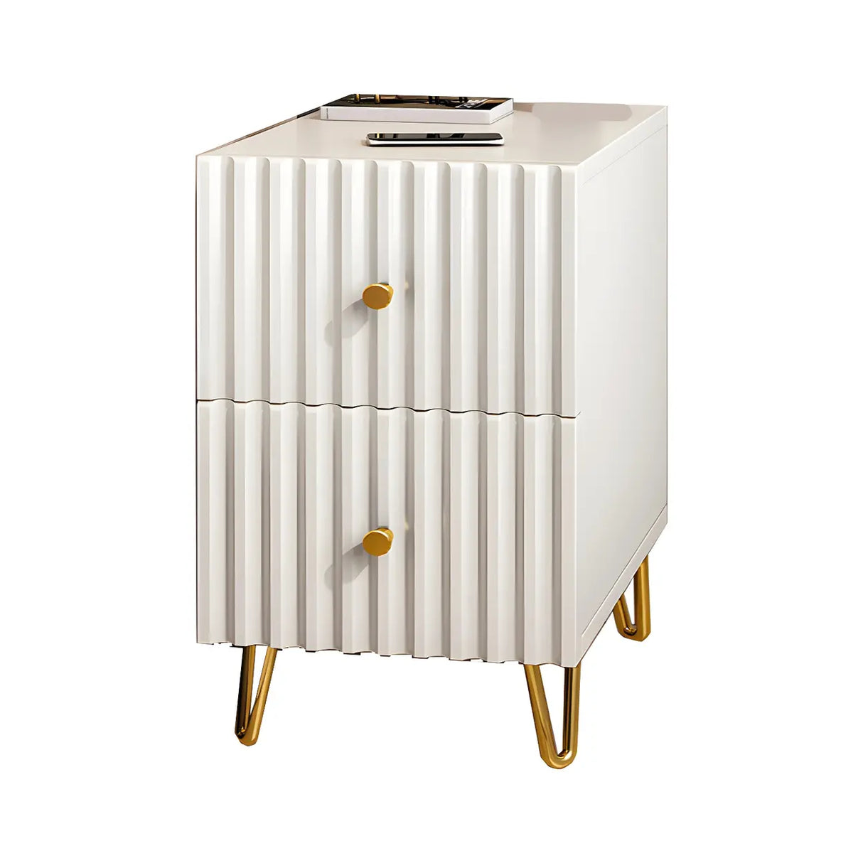 Glam Rectangular Wood White Storage Drawers Nightstand Image - 22