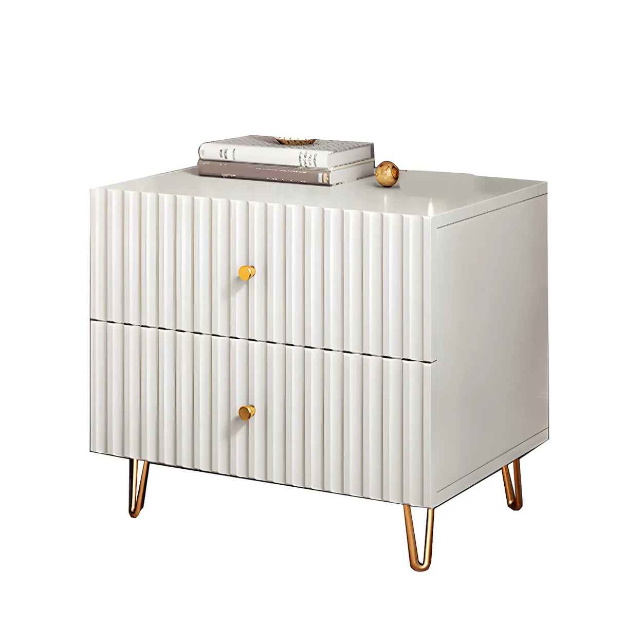 Glam Rectangular Wood White Storage Drawers Nightstand Image - 23