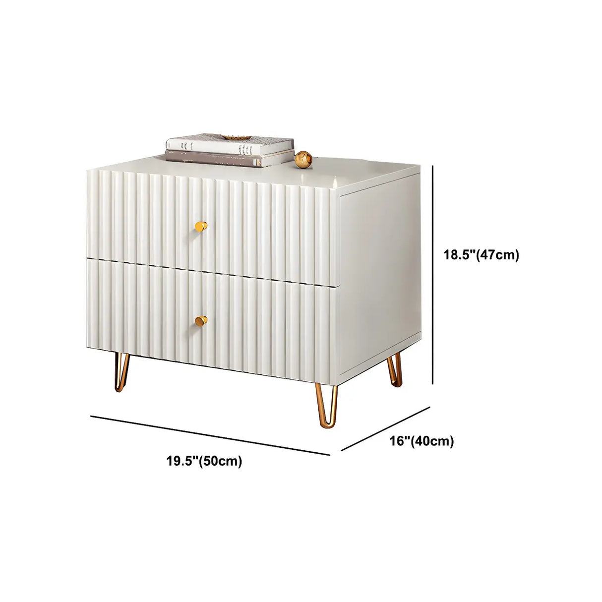 Glam Rectangular Wood White Storage Drawers Nightstand