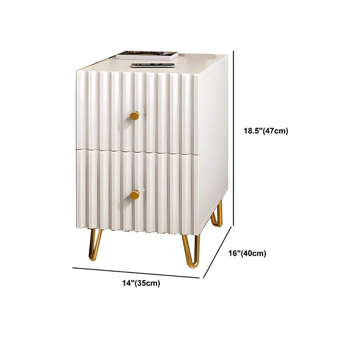 Glam Rectangular Wood White Storage Drawers Nightstand Image - 26