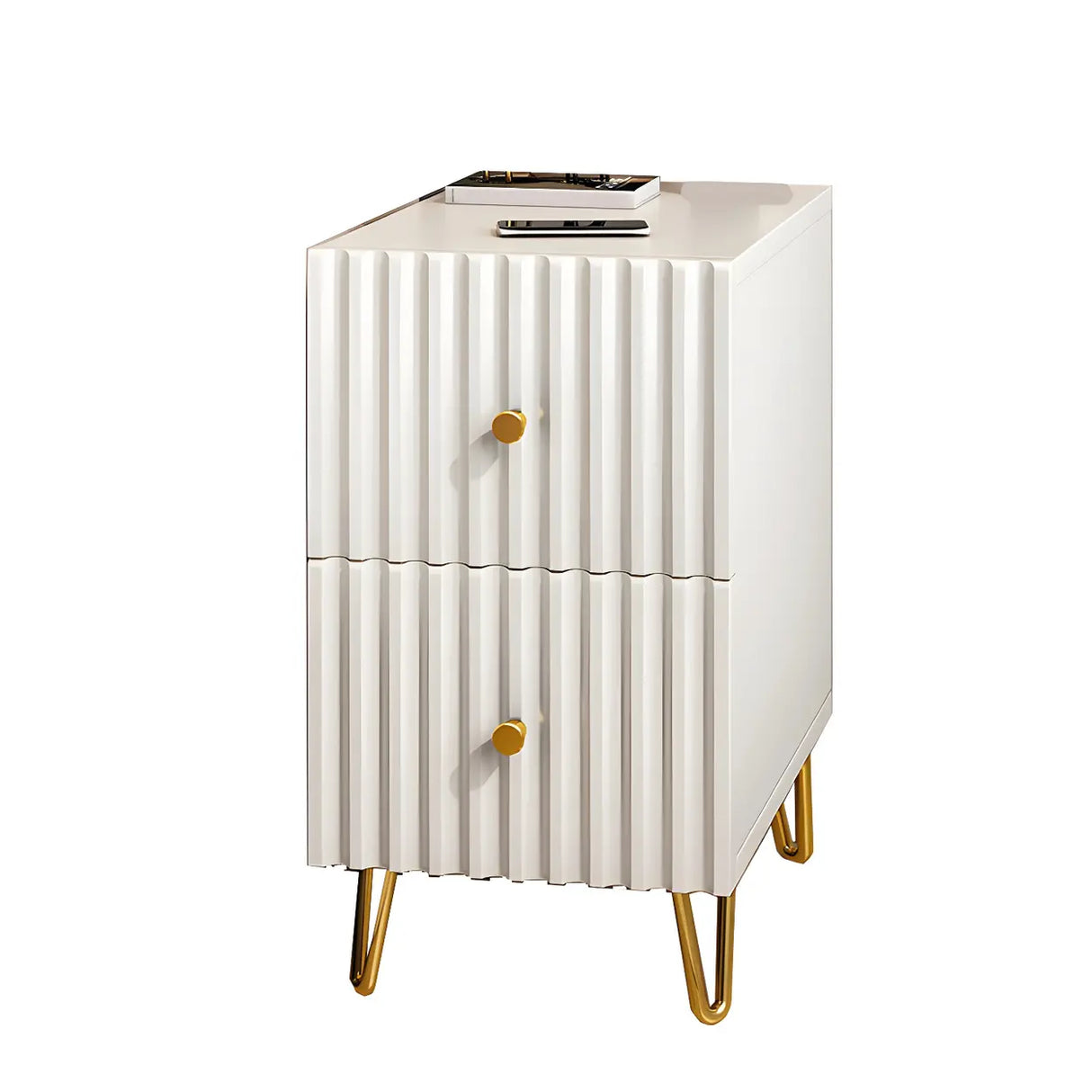 Glam Rectangular Wood White Storage Drawers Nightstand Image - 5