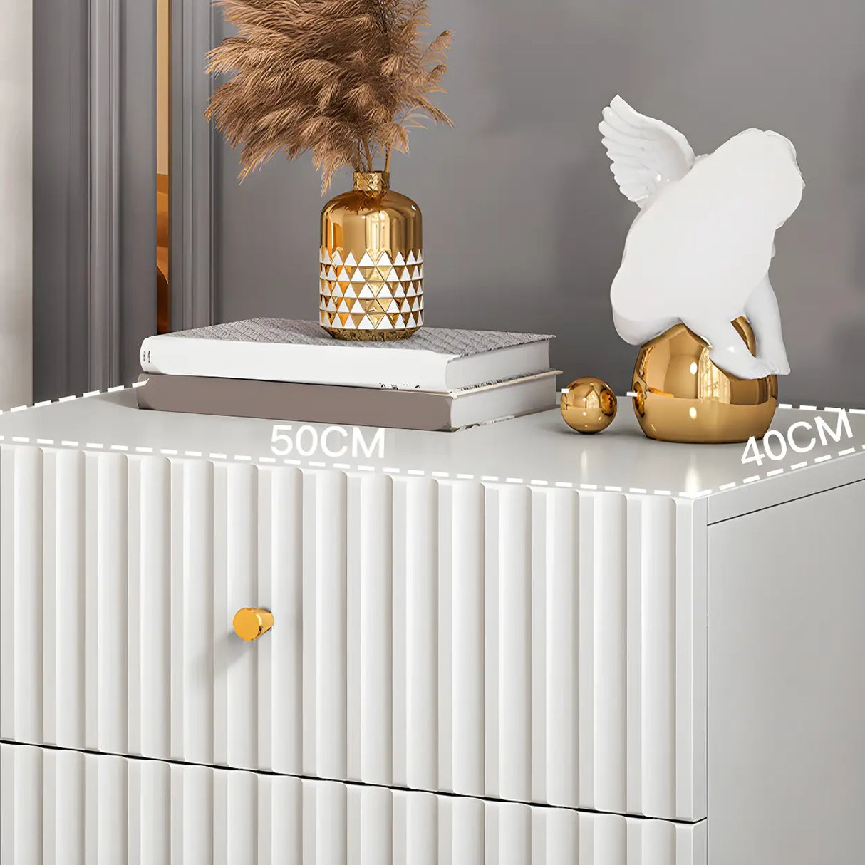 Glam Rectangular Wood White Storage Drawers Nightstand Image - 6