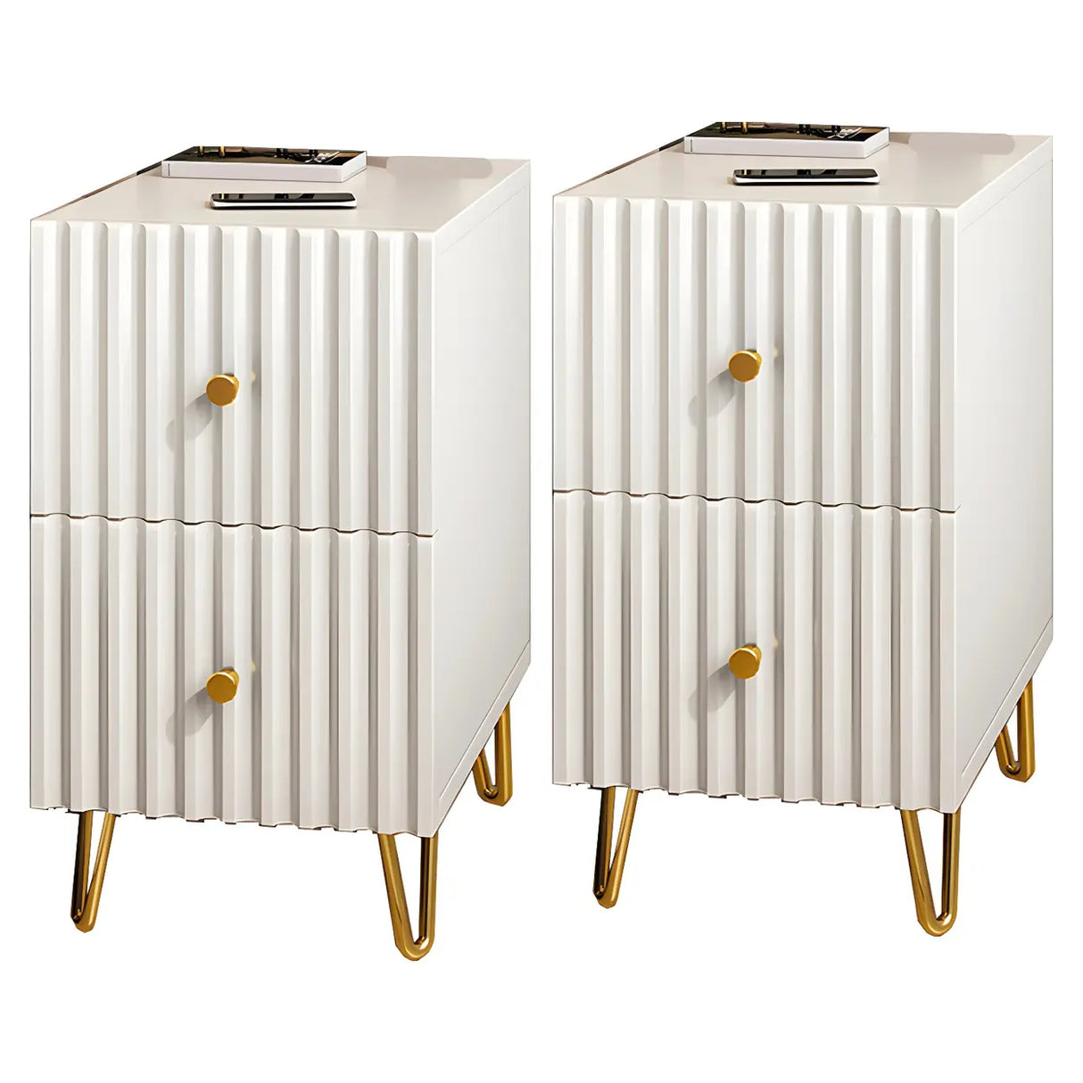 Glam Rectangular Wood White Storage Drawers Nightstand Image - 7