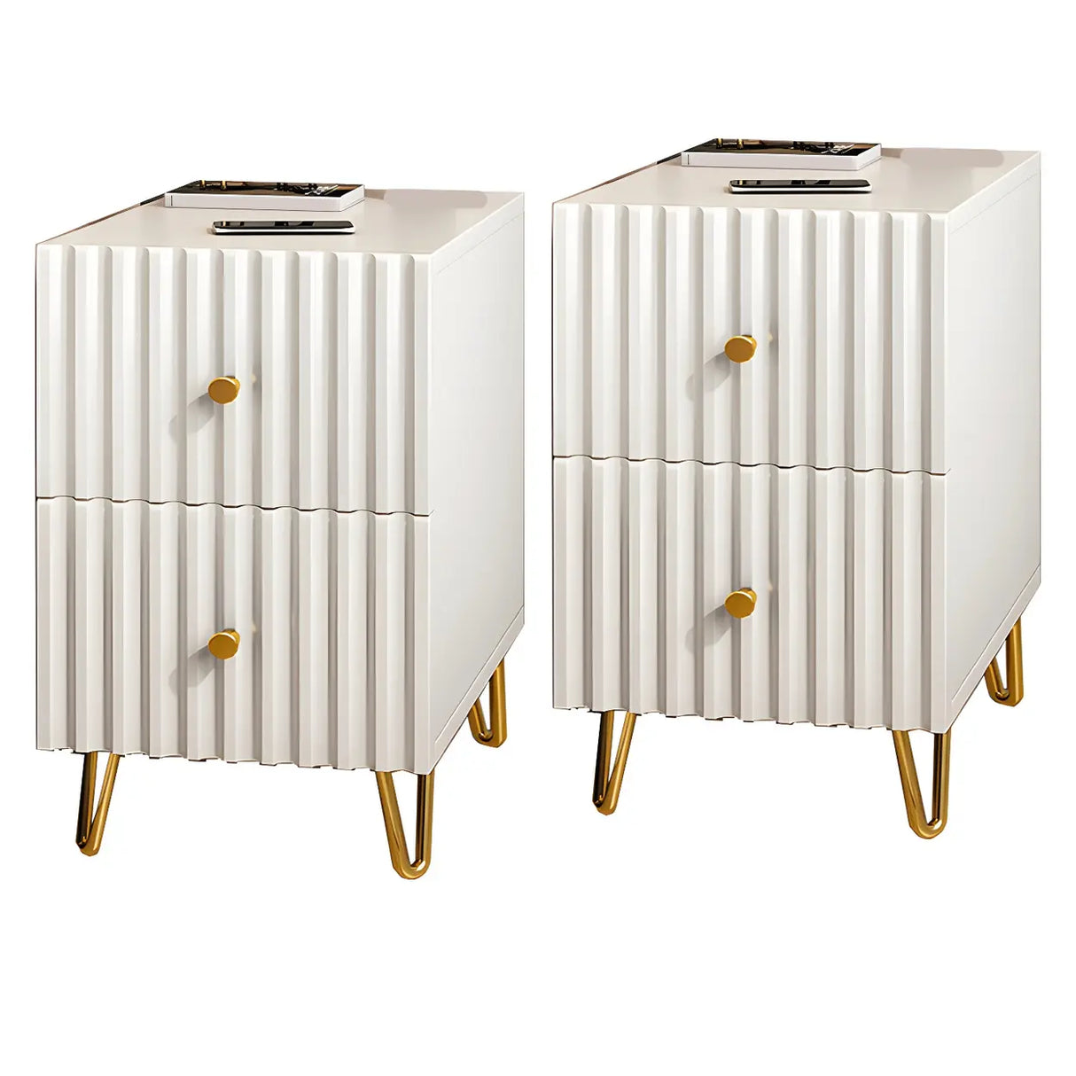 Glam Rectangular Wood White Storage Drawers Nightstand Image - 8