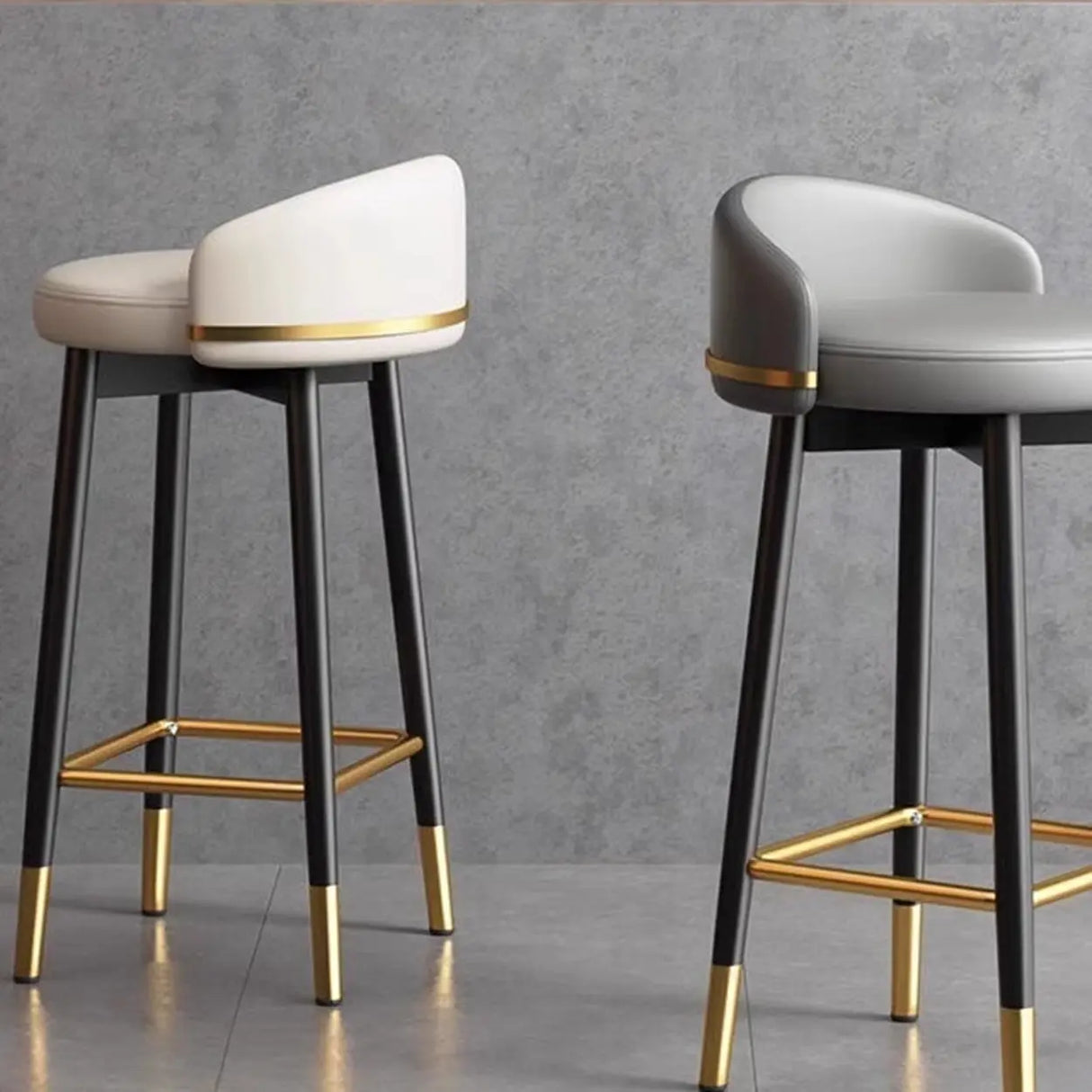 Glam Round Leather Bar Stool With Low Back and Footrest Image - 1