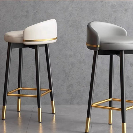 Glam Round Leather Bar Stool With Low Back and Footrest Image - 1
