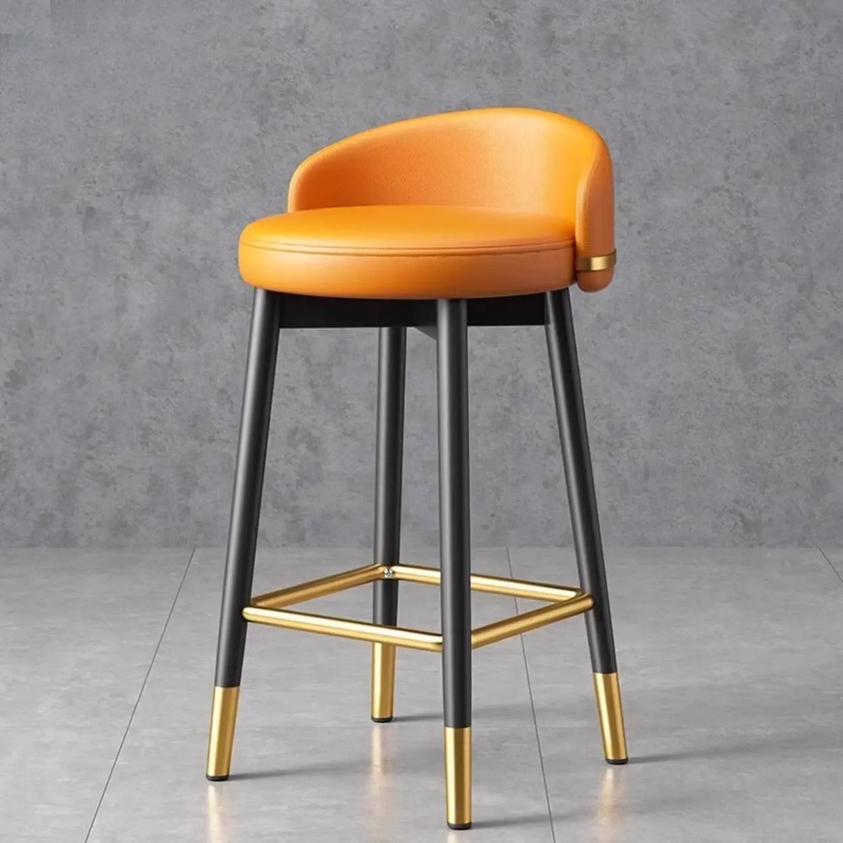 Glam Round Leather Bar Stool With Low Back and Footrest Image - 10