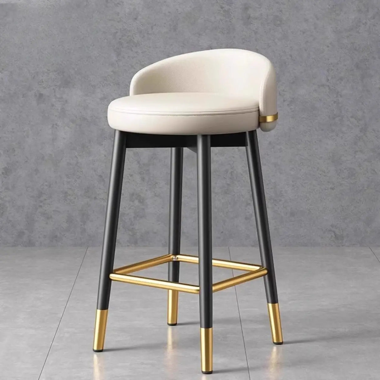Glam Round Leather Bar Stool With Low Back and Footrest Image - 11