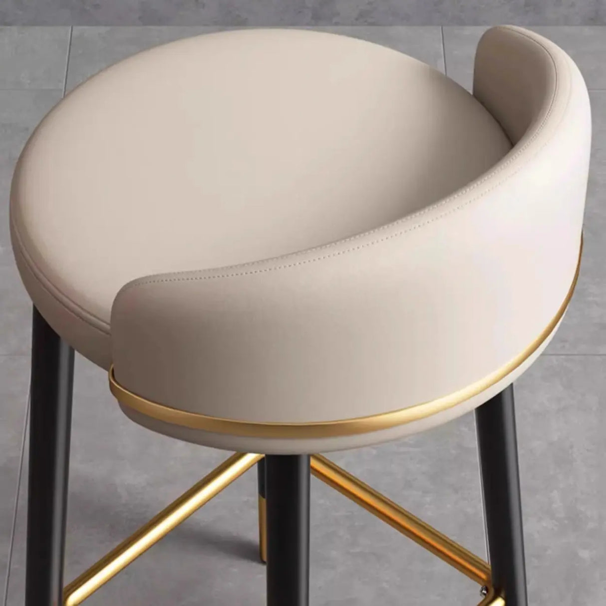 Glam Round Leather Bar Stool With Low Back and Footrest Image - 12