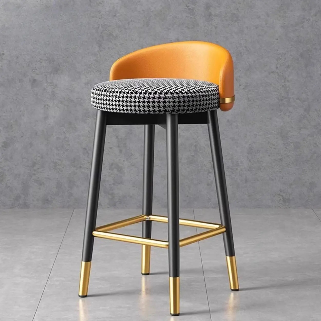 Glam Round Leather Bar Stool With Low Back and Footrest Image - 15