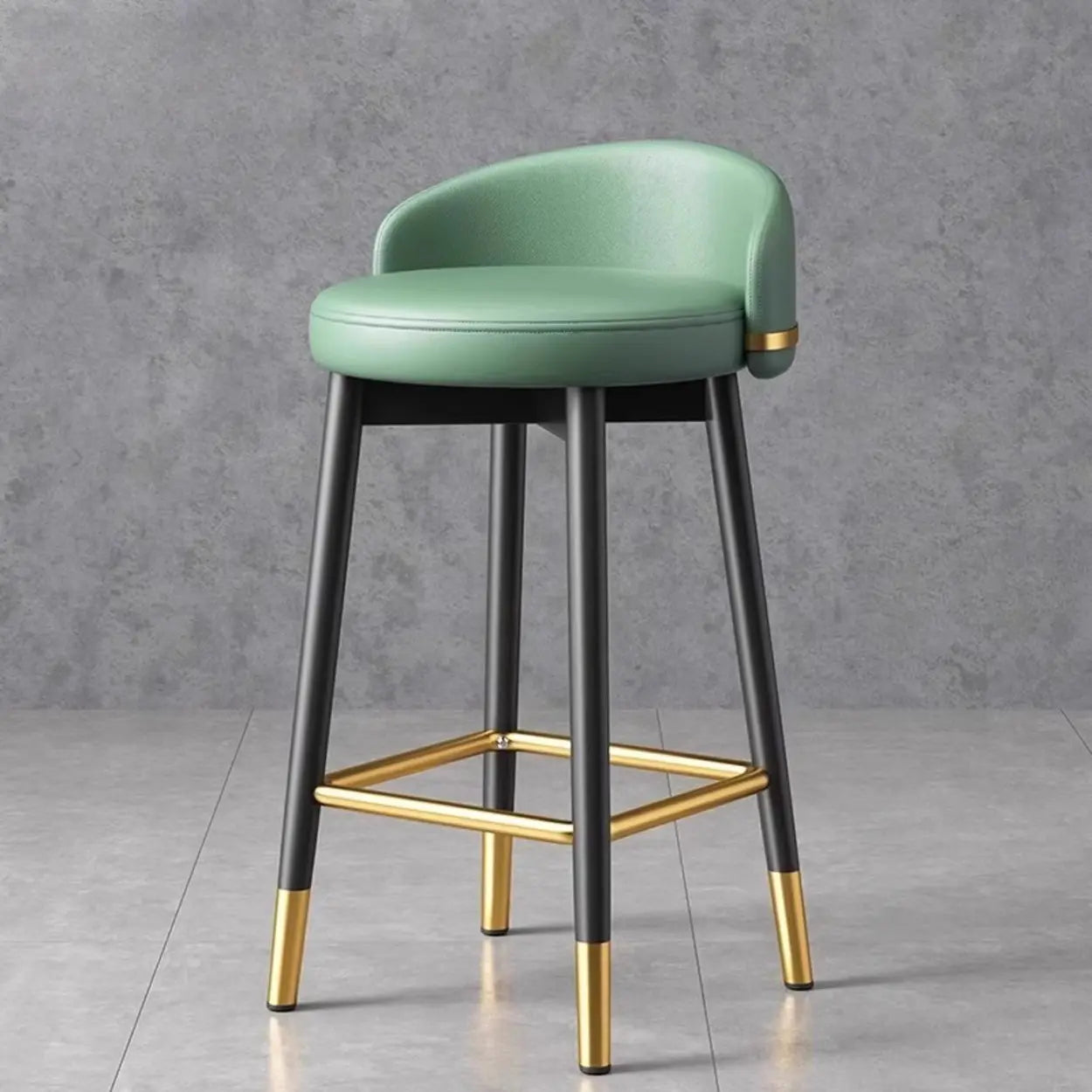Glam Round Leather Bar Stool With Low Back and Footrest Image - 17
