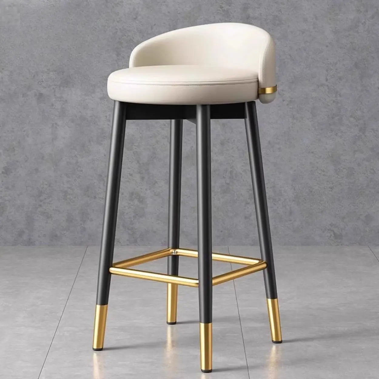 Glam Round Leather Bar Stool With Low Back and Footrest Image - 19