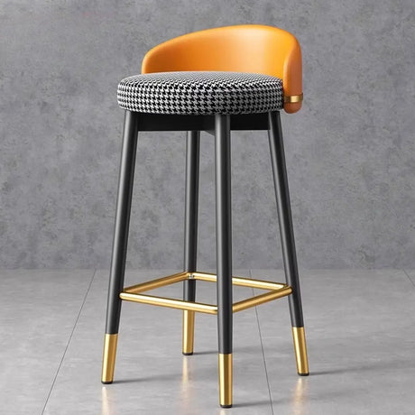 Glam Round Leather Bar Stool With Low Back and Footrest Image - 2