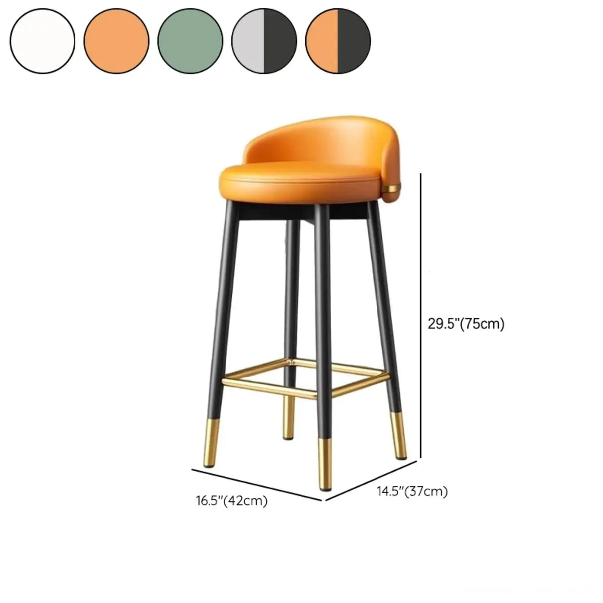 Glam Round Leather Bar Stool With Low Back and Footrest Image - 21