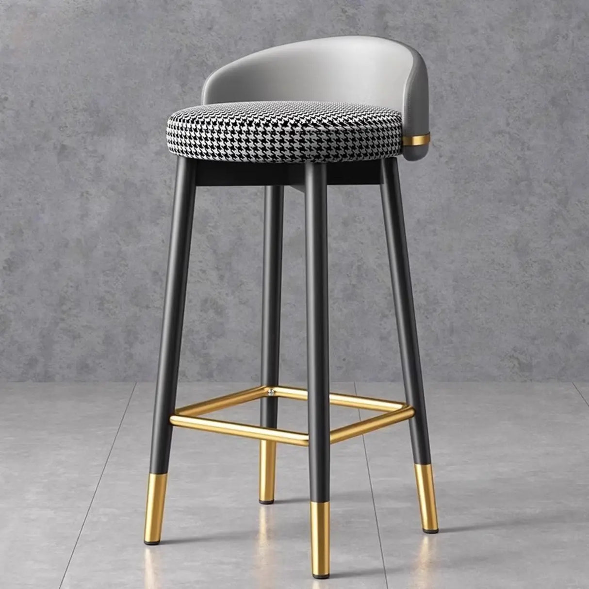 Glam Round Leather Bar Stool With Low Back and Footrest Image - 3