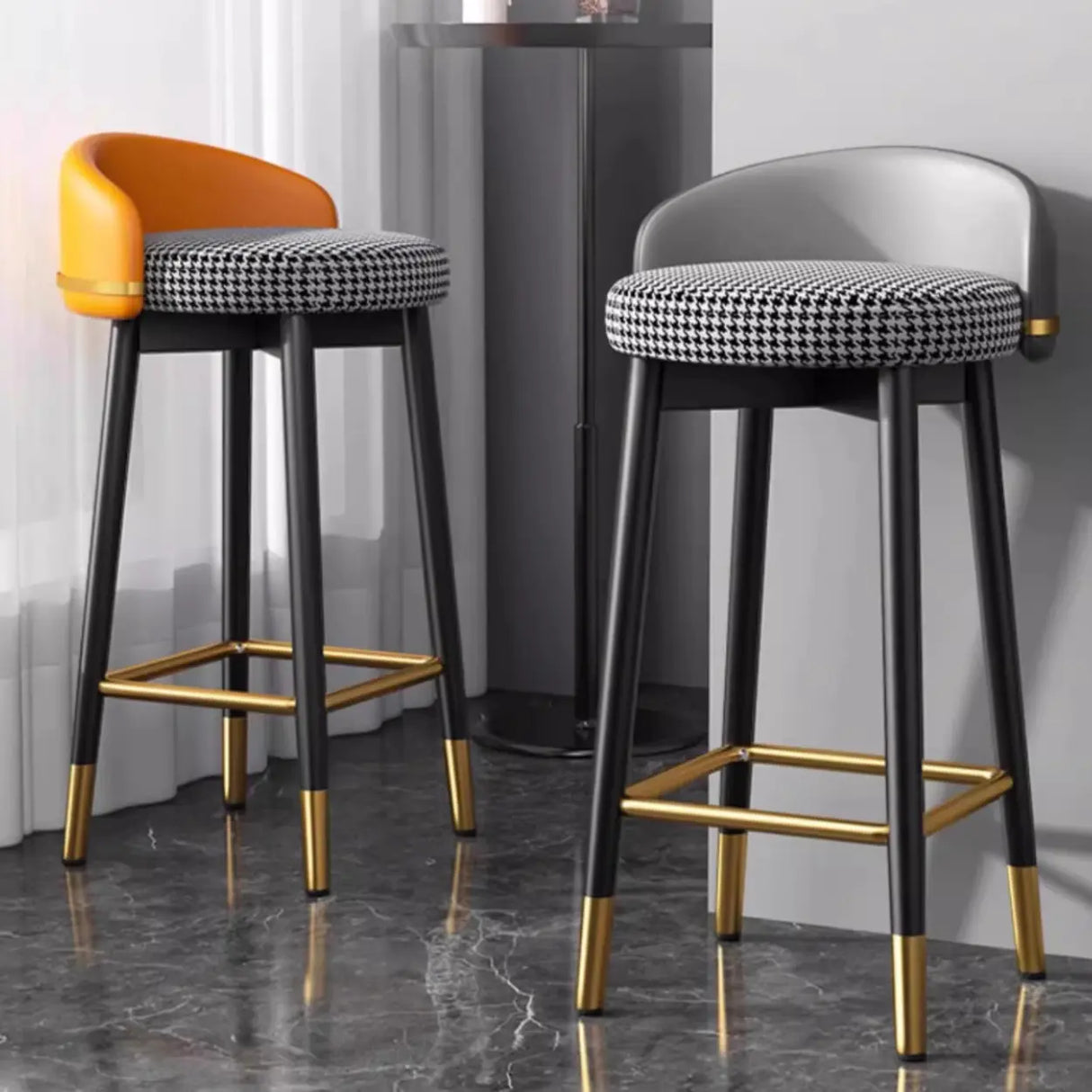Glam Round Leather Bar Stool With Low Back and Footrest Image - 5