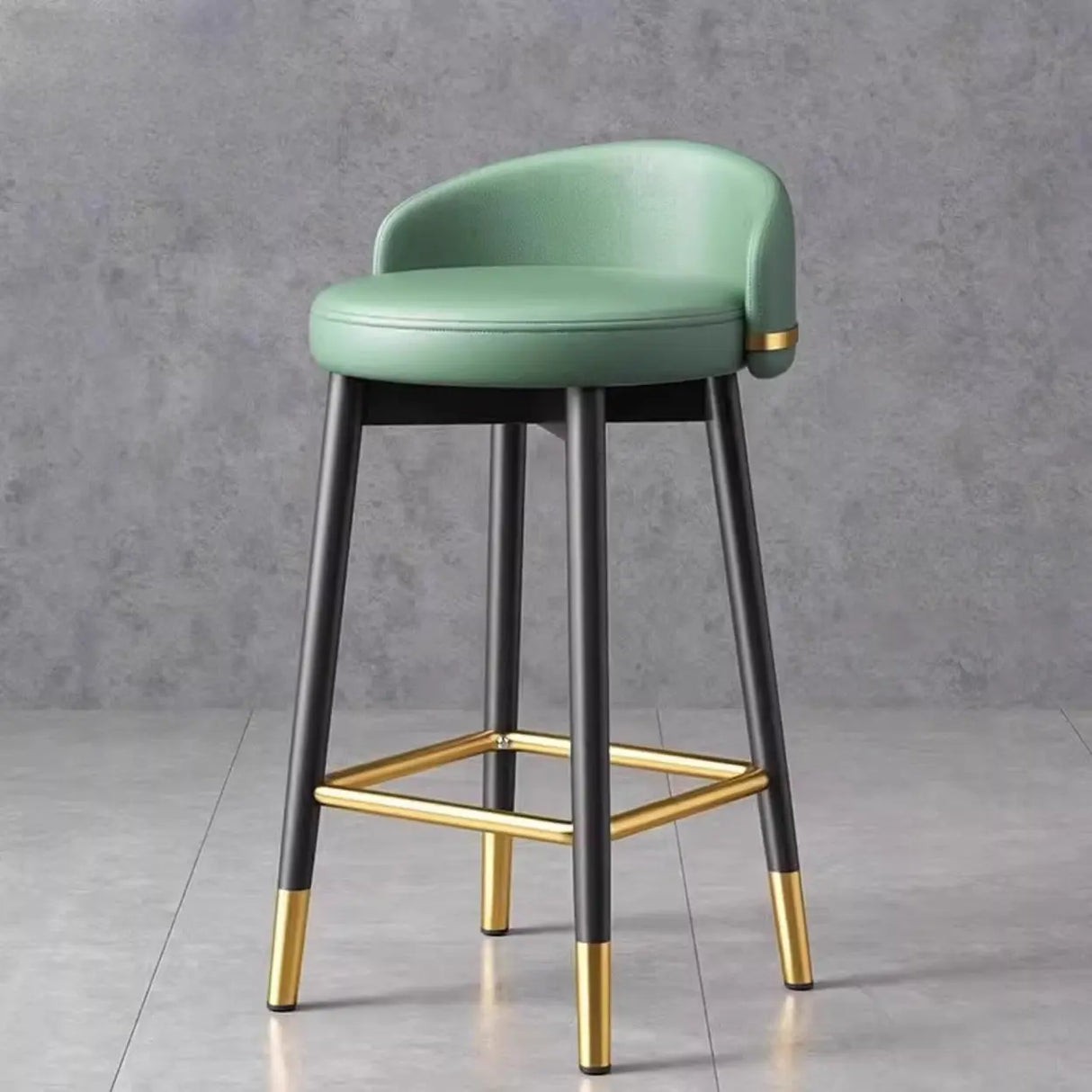 Glam Round Leather Bar Stool With Low Back and Footrest Image - 6