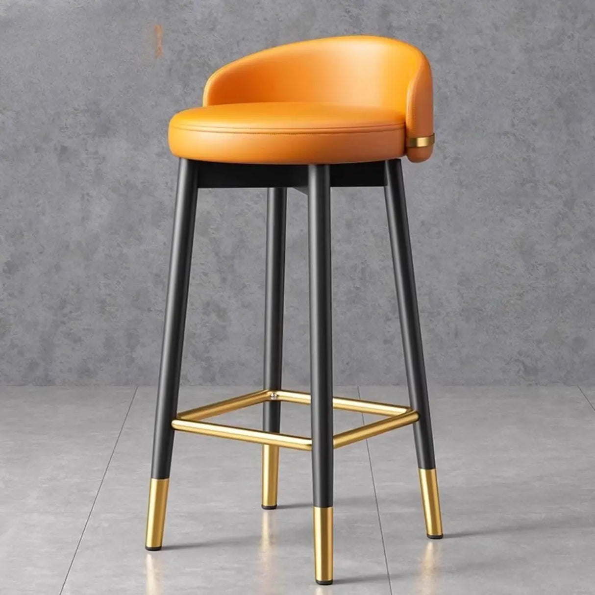 Glam Round Leather Bar Stool With Low Back and Footrest Image - 8