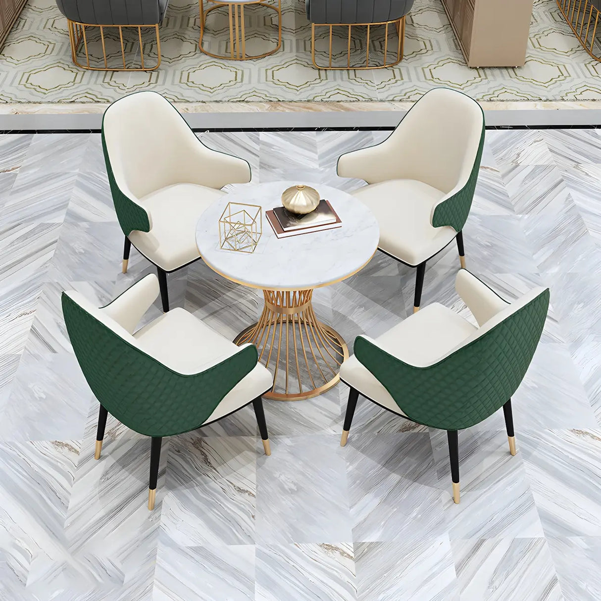 Glam Round Scratch Resistant Faux Marble Gold Dining Table Image - 1