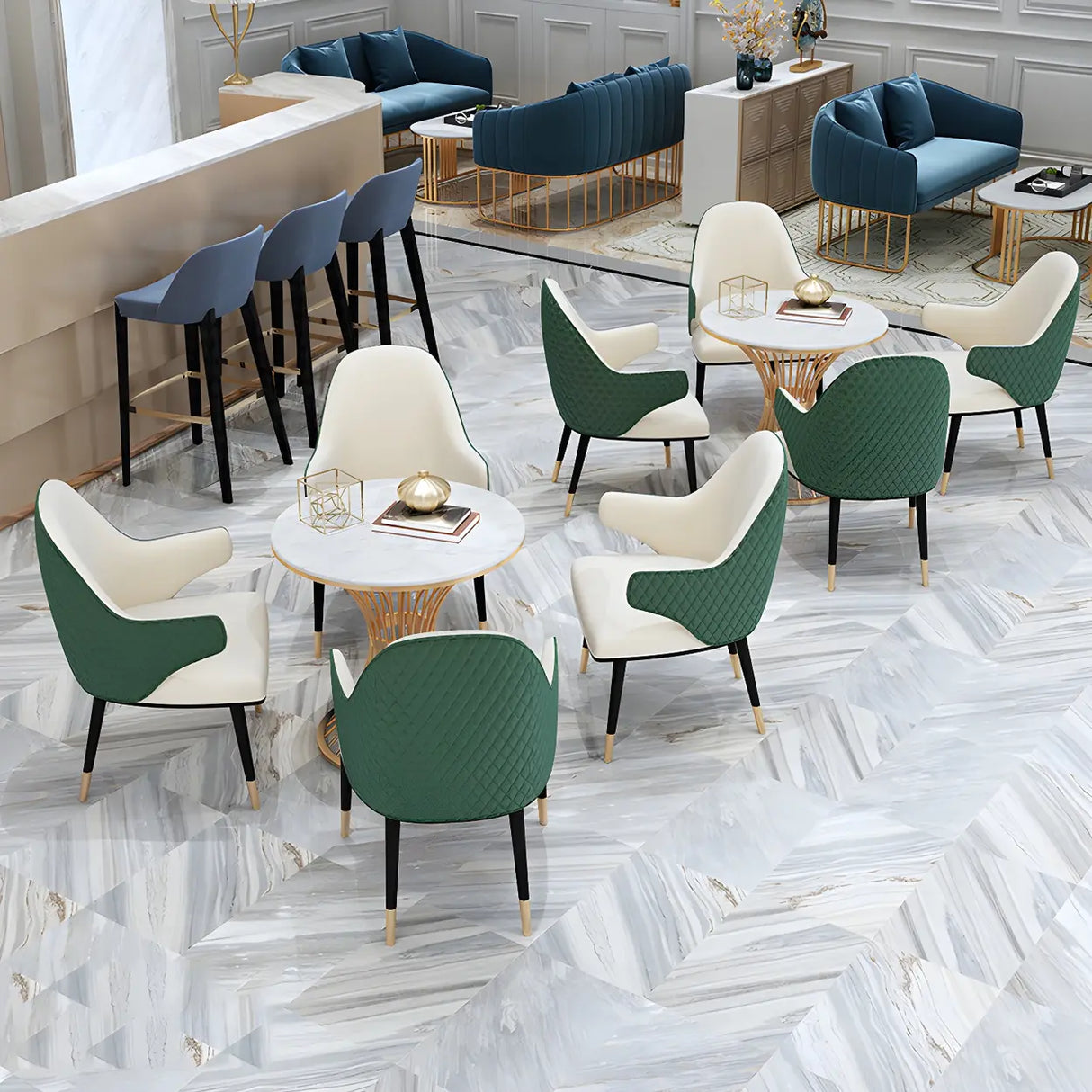 Glam Round Scratch Resistant Faux Marble Gold Dining Table Image - 2