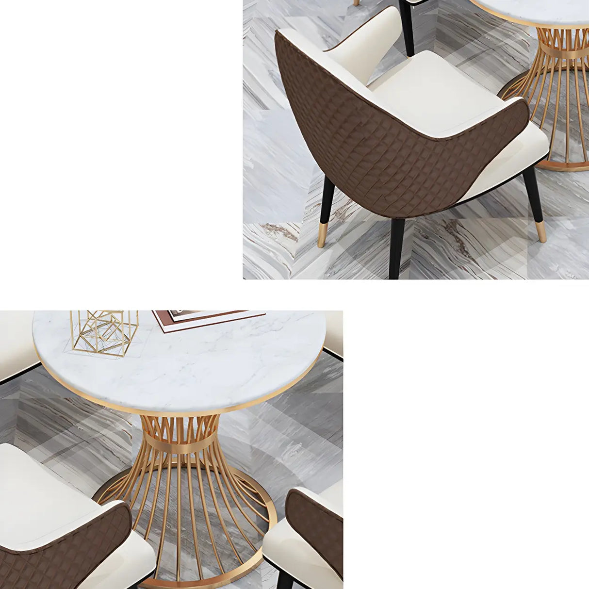 Glam Round Scratch Resistant Faux Marble Gold Dining Table Image - 7