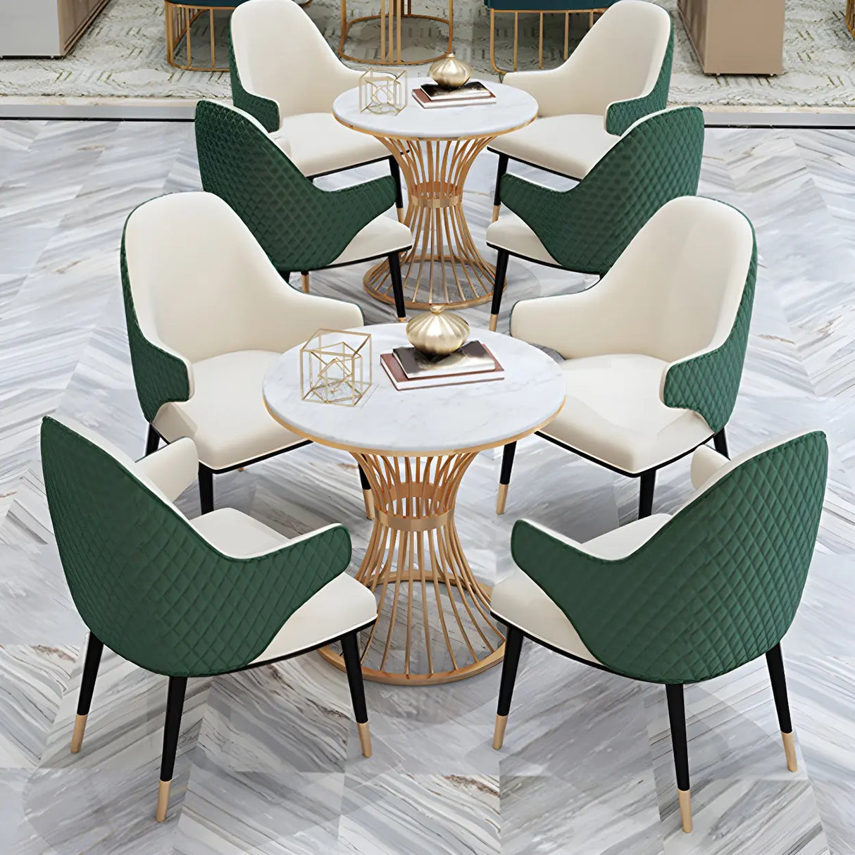 Glam Round Scratch Resistant Faux Marble Gold Dining Table Image - 8