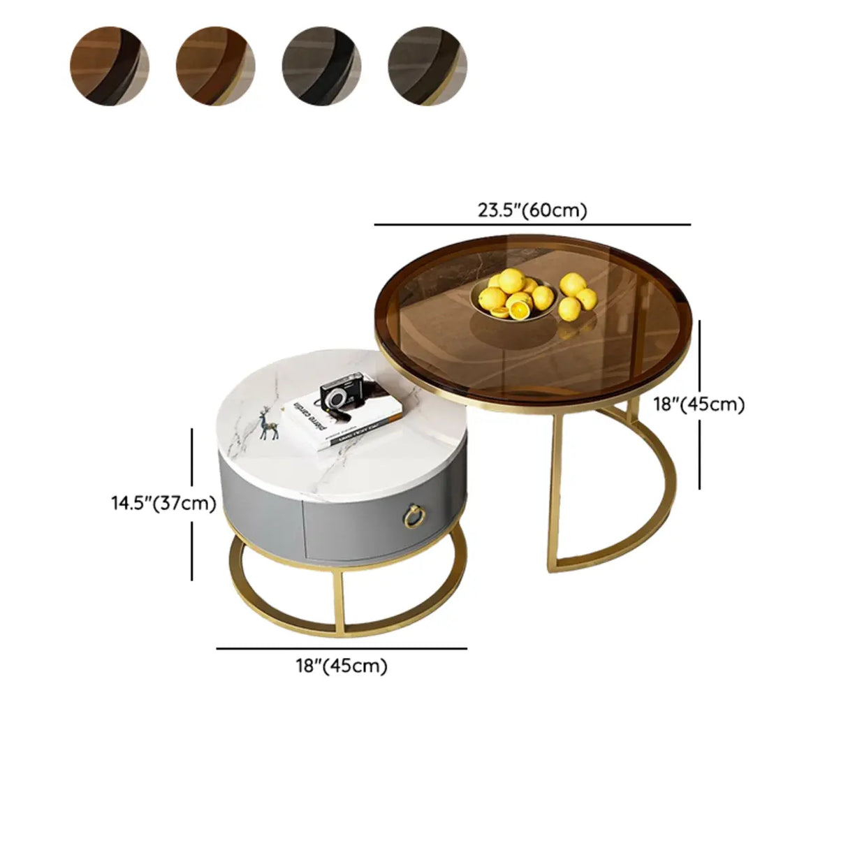 Glam Round Stone Drawers Frame Nesting Coffee Table