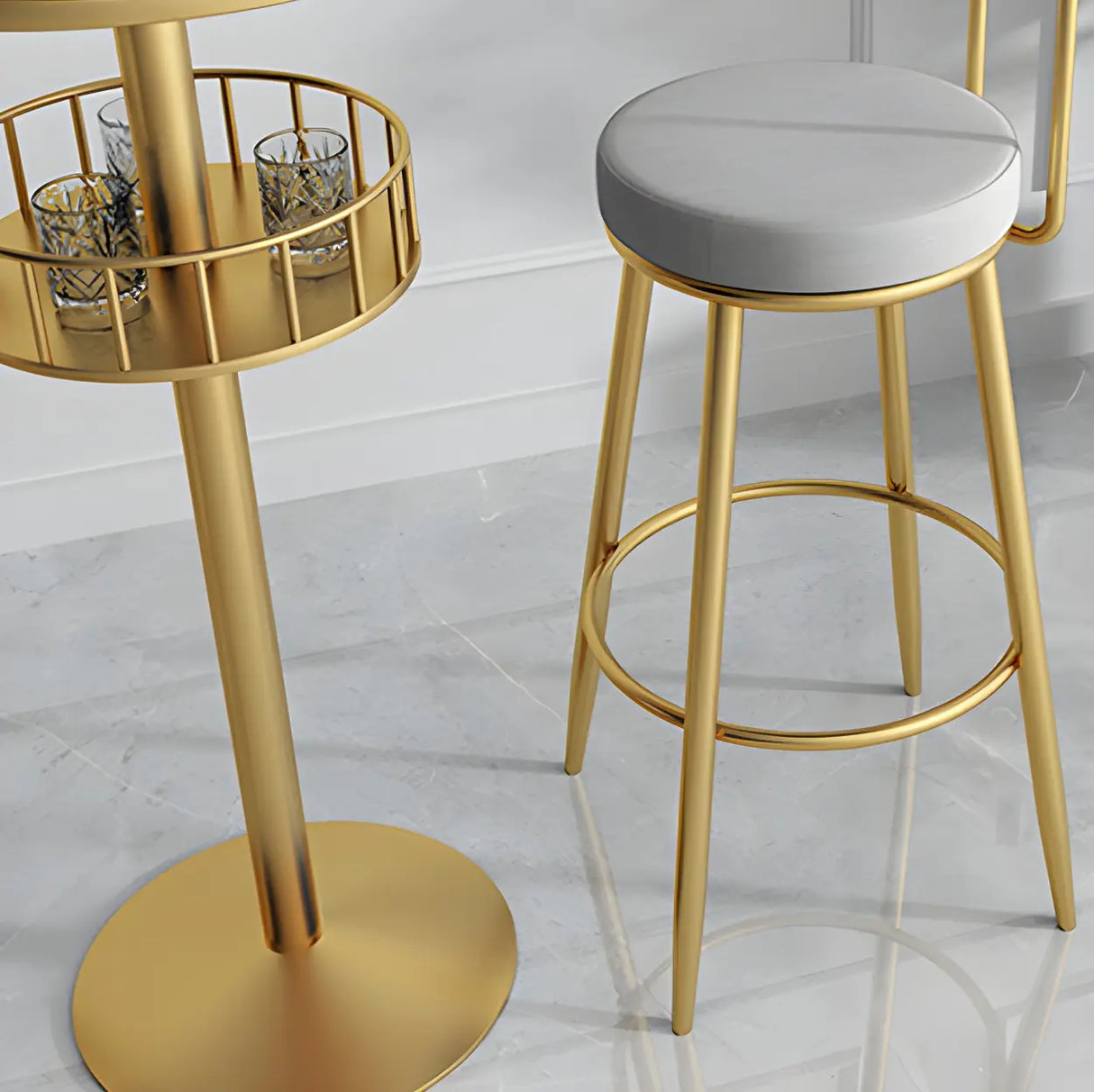 Glam Small Marble Metal Bar Table with Shelf Image - 6