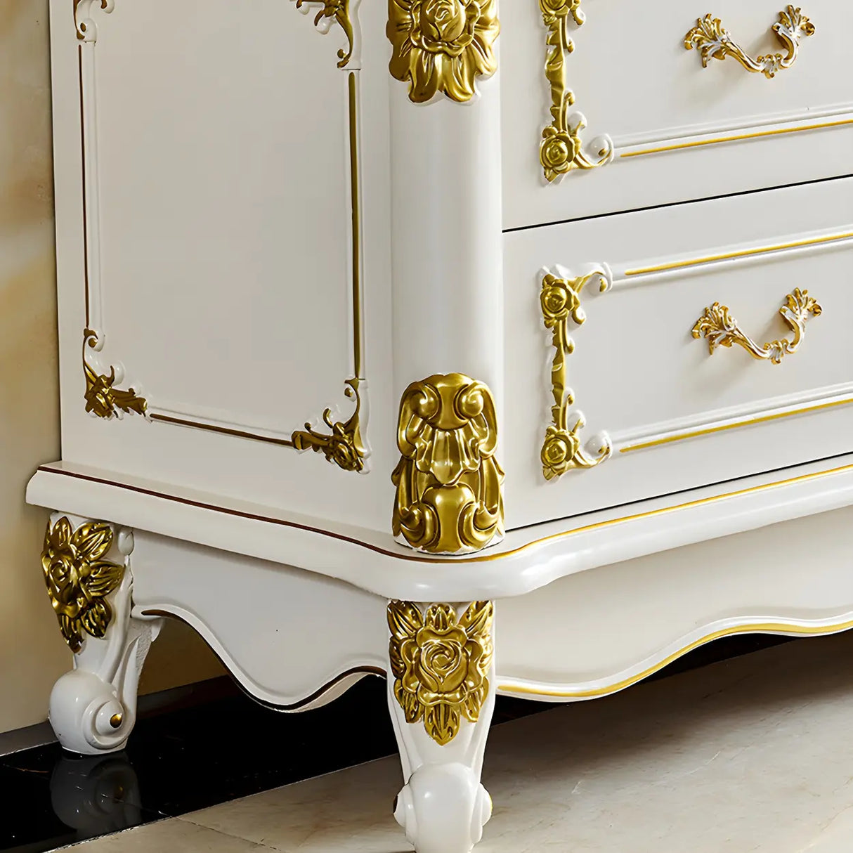 Glam Stone Oak White Wood TV Stand with Storage Image - 11