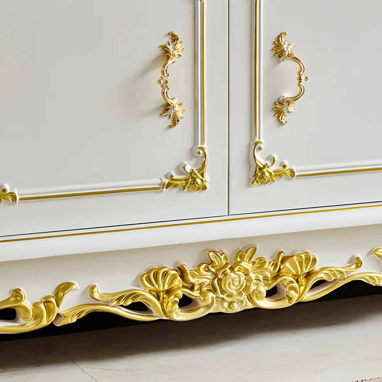 Glam Stone Oak White Wood TV Stand with Storage Image - 12