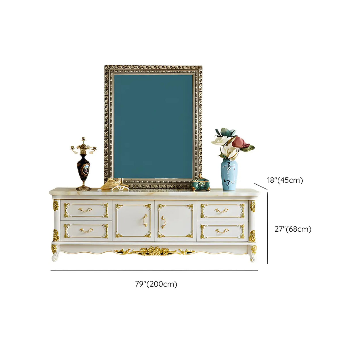 Glam Stone Oak White Wood TV Stand with Storage Image - 15