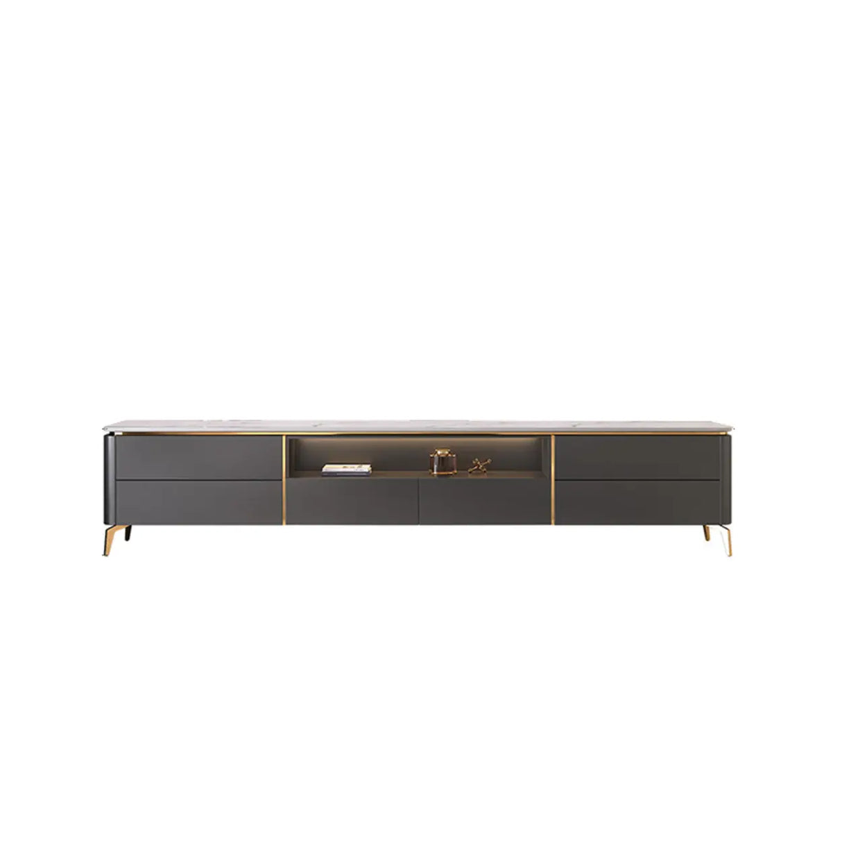 Glam Stone Open Storage Drawers Rectangle TV Stand Image - 4