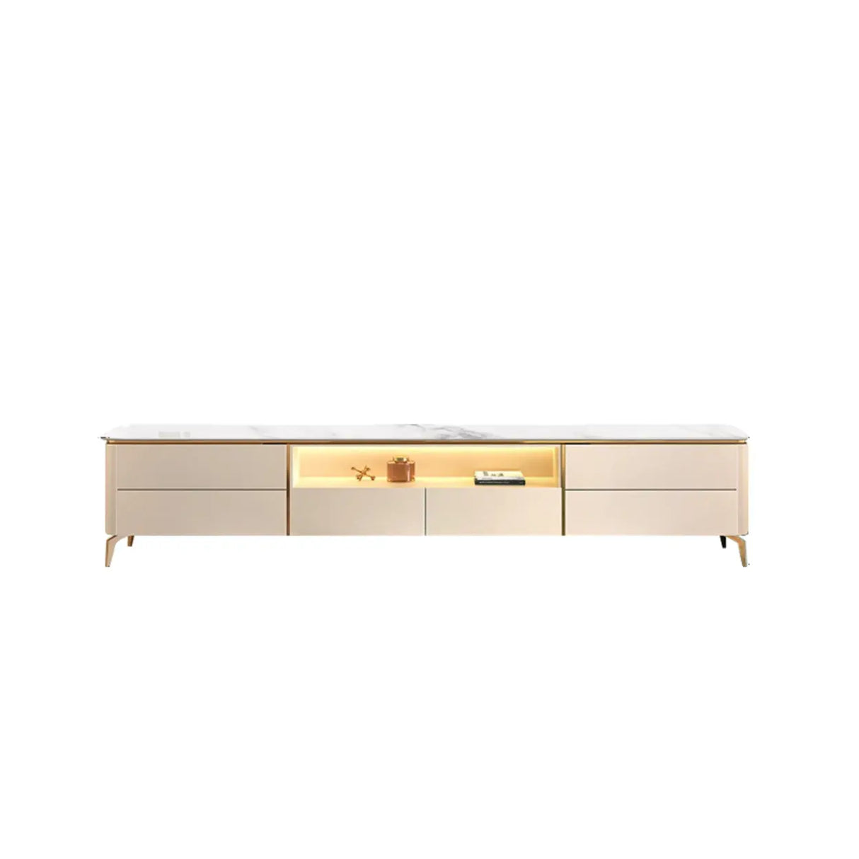 Glam Stone Open Storage Drawers Rectangle TV Stand Image - 5