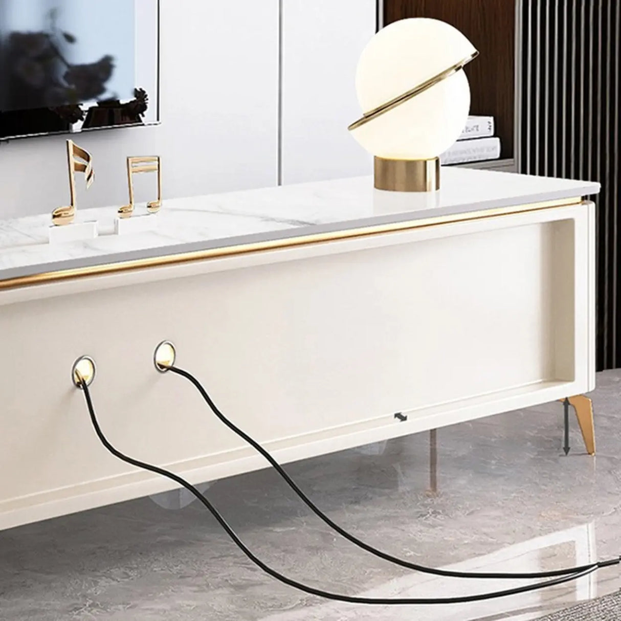 Glam Stone Open Storage Drawers Rectangle TV Stand Image - 6