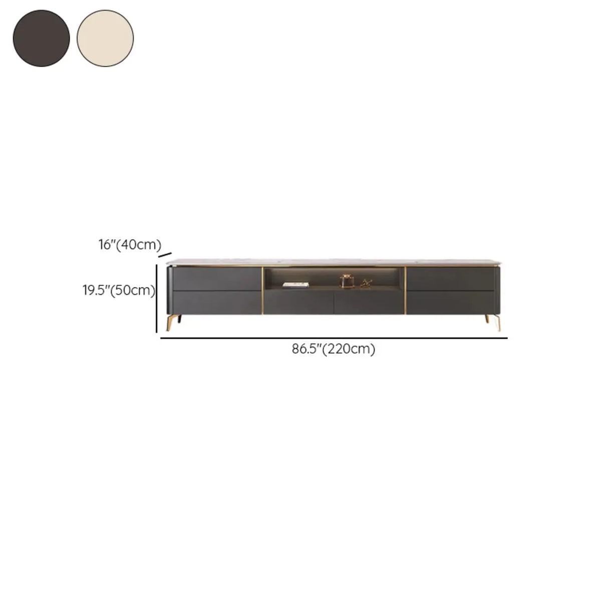 Glam Stone Open Storage Drawers Rectangle TV Stand Image - 8