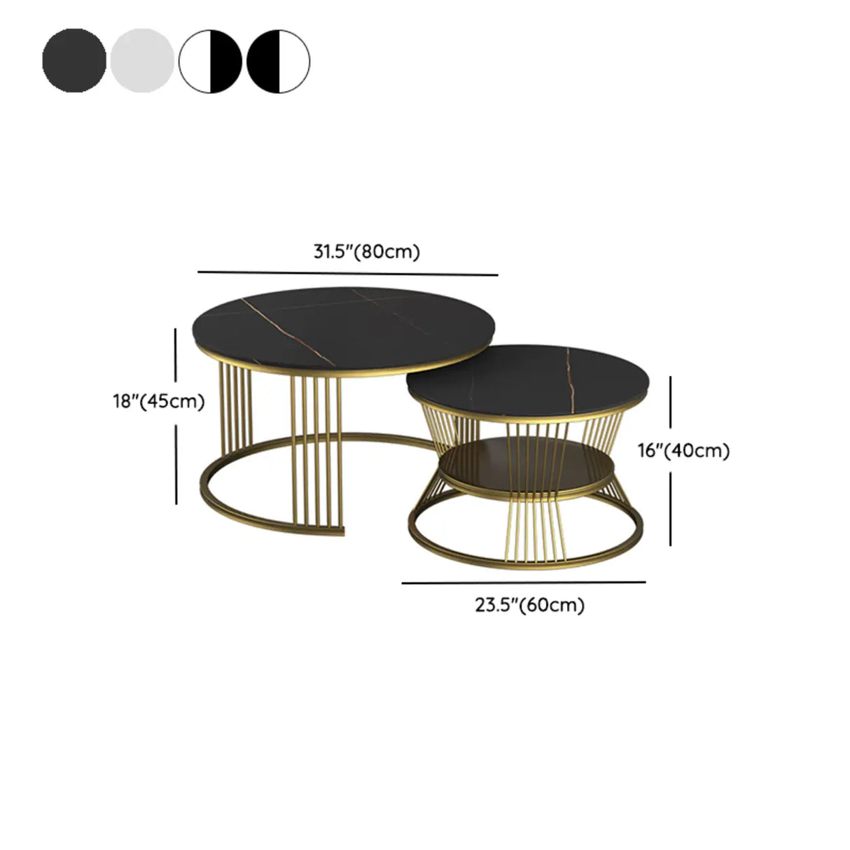 Glam Stone Round Shelf Iron Frame Nesting Coffee Table