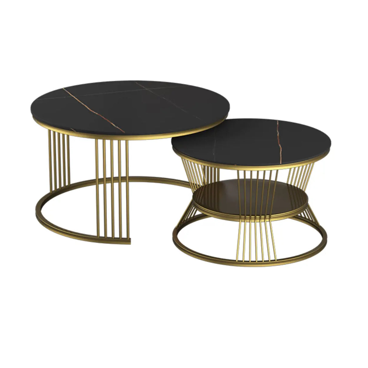 Glam Stone Round Shelf Iron Frame Nesting Coffee Table Image - 5