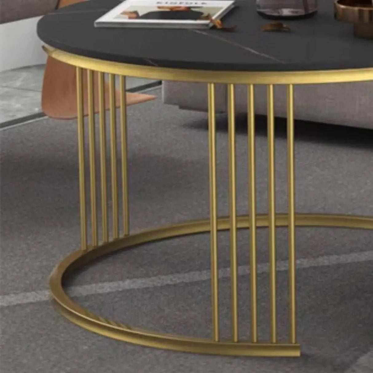 Glam Stone Round Shelf Iron Frame Nesting Coffee Table Image - 6