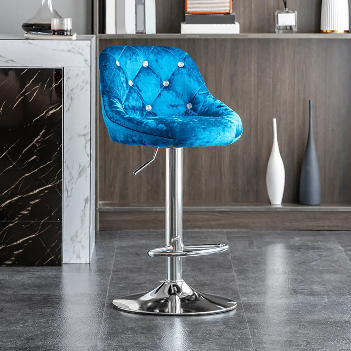 Glam Velvet Upholstered Adjustable Swivel Bucket Back Bar Stool Image - 11