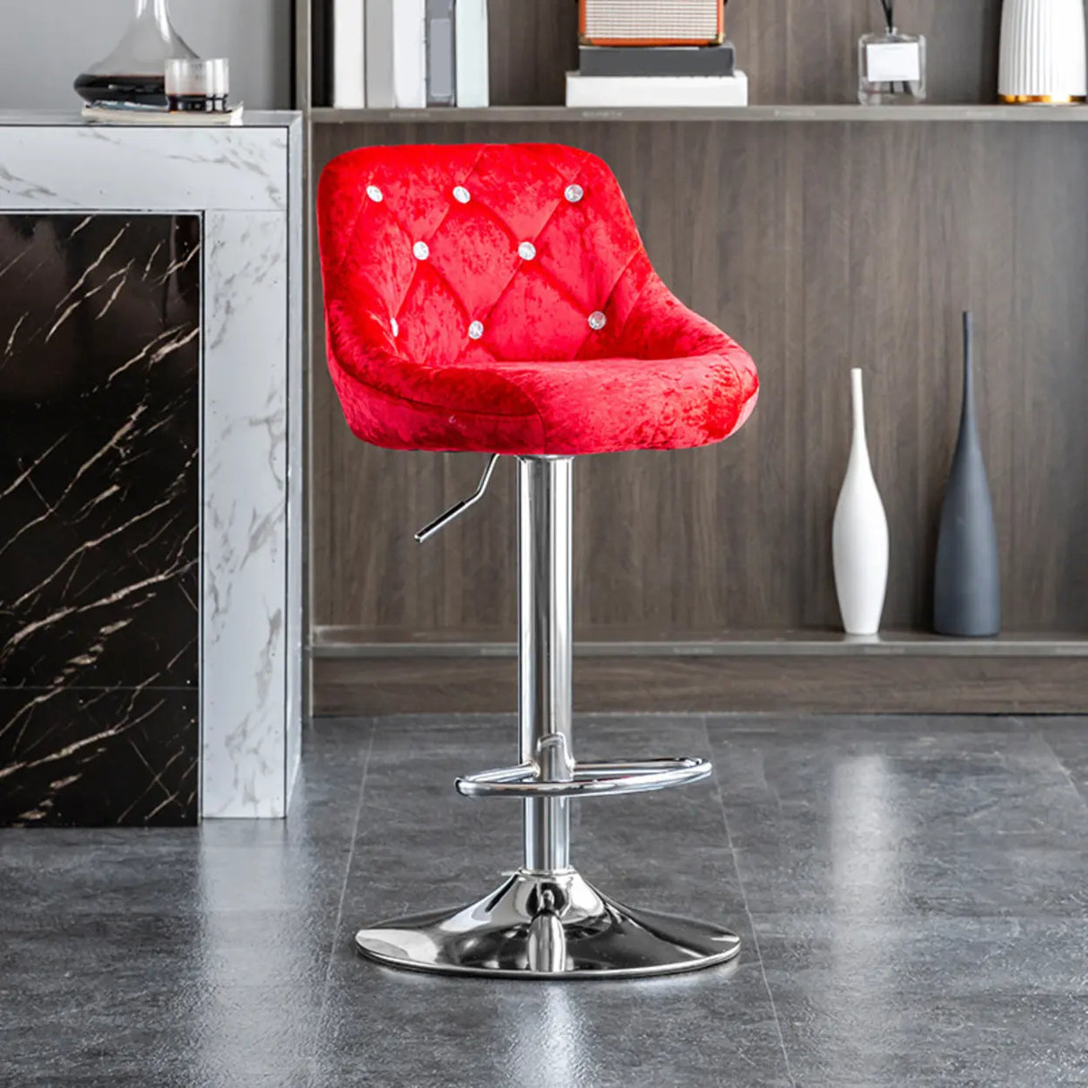 Glam Velvet Upholstered Adjustable Swivel Bucket Back Bar Stool Image - 15