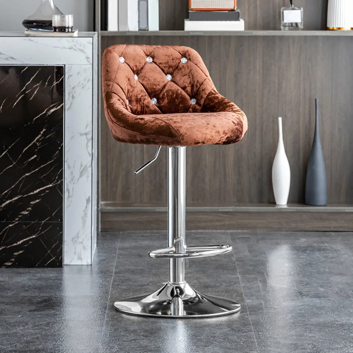 Glam Velvet Upholstered Adjustable Swivel Bucket Back Bar Stool Image - 18