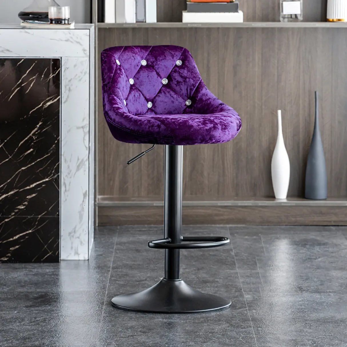 Glam Velvet Upholstered Adjustable Swivel Bucket Back Bar Stool Image - 8