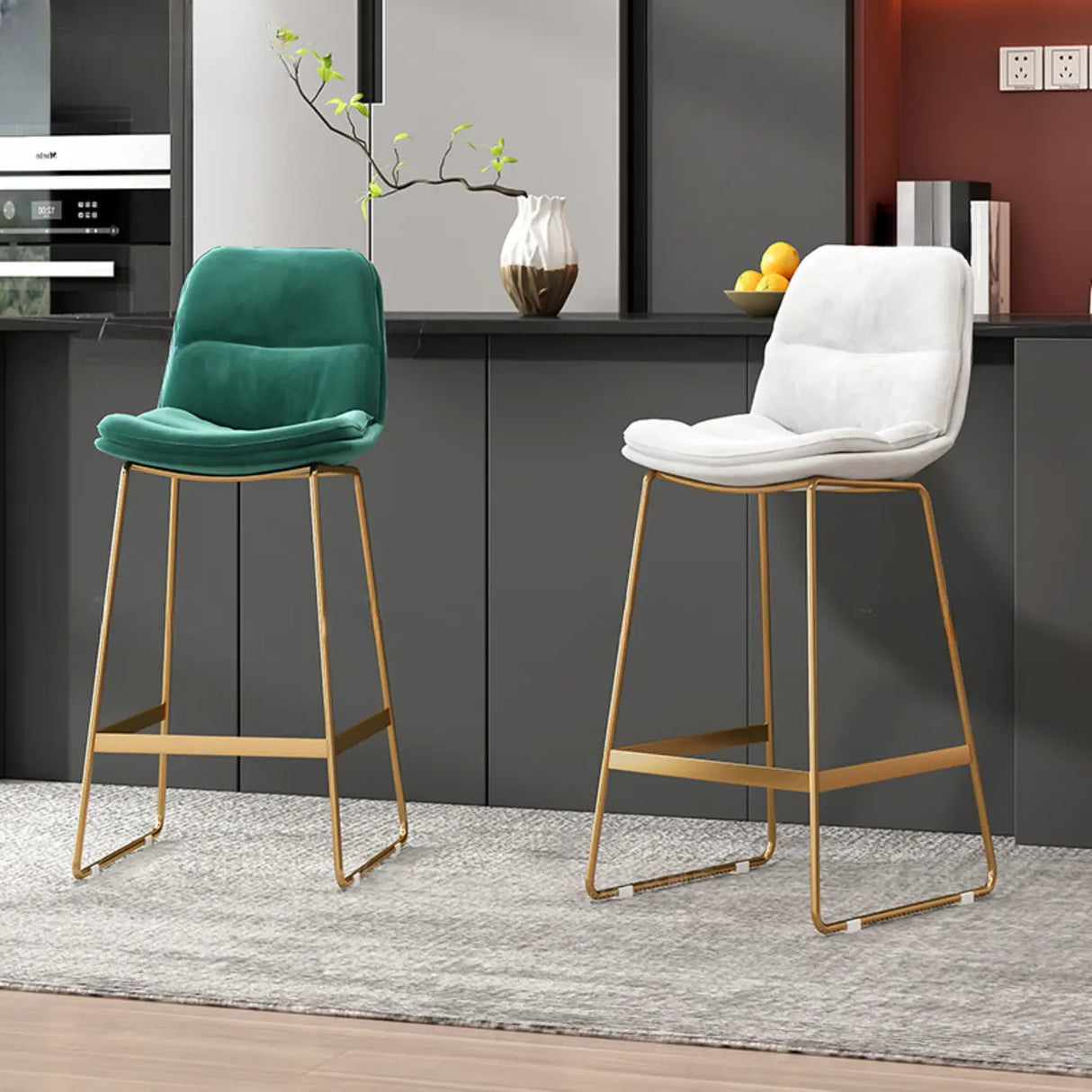 Glam Velvet Upholstered Low Back Bar Stool with Metal Frame Image - 3