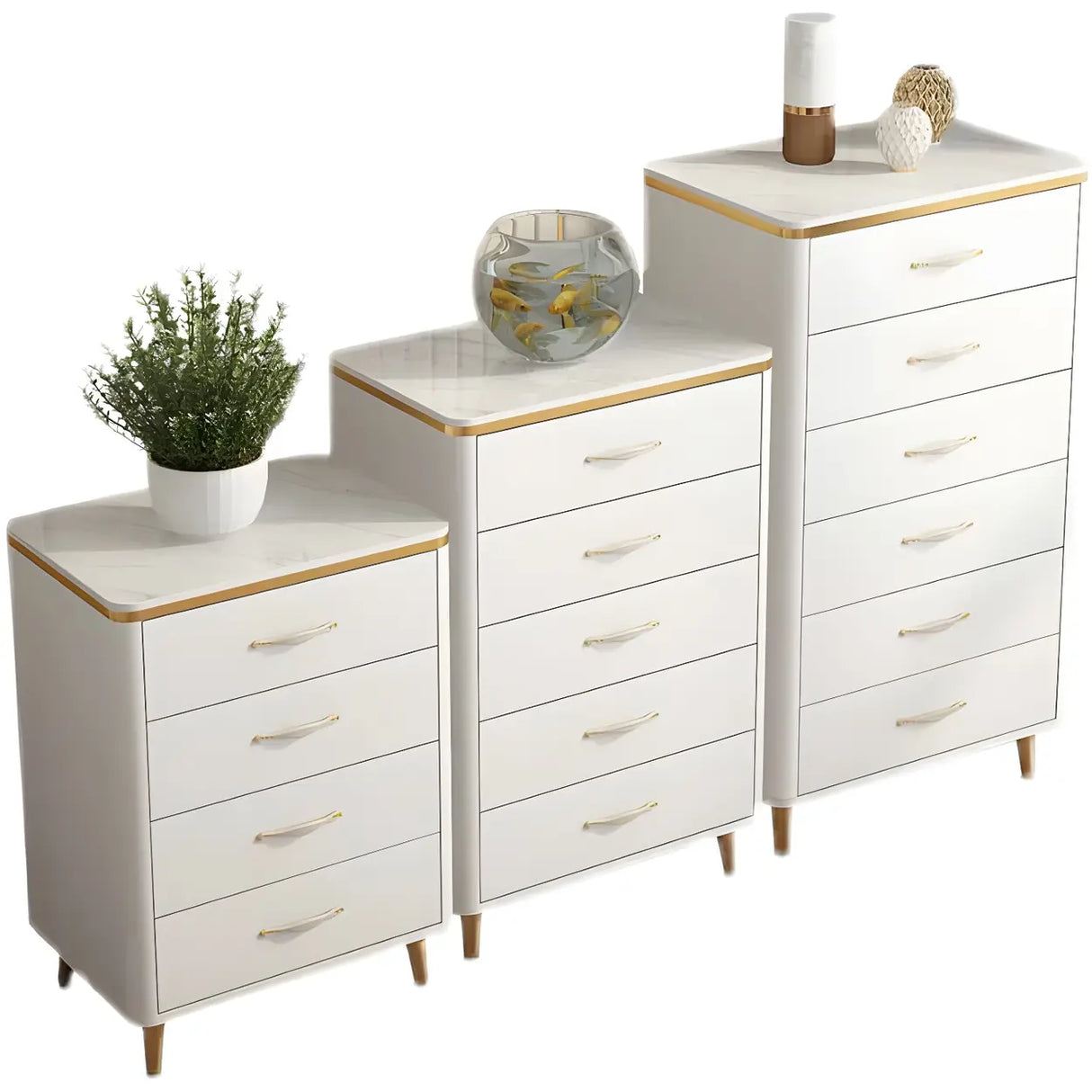 Glam Vertical White Stone Bachelor Chest with Drawers Image - 10