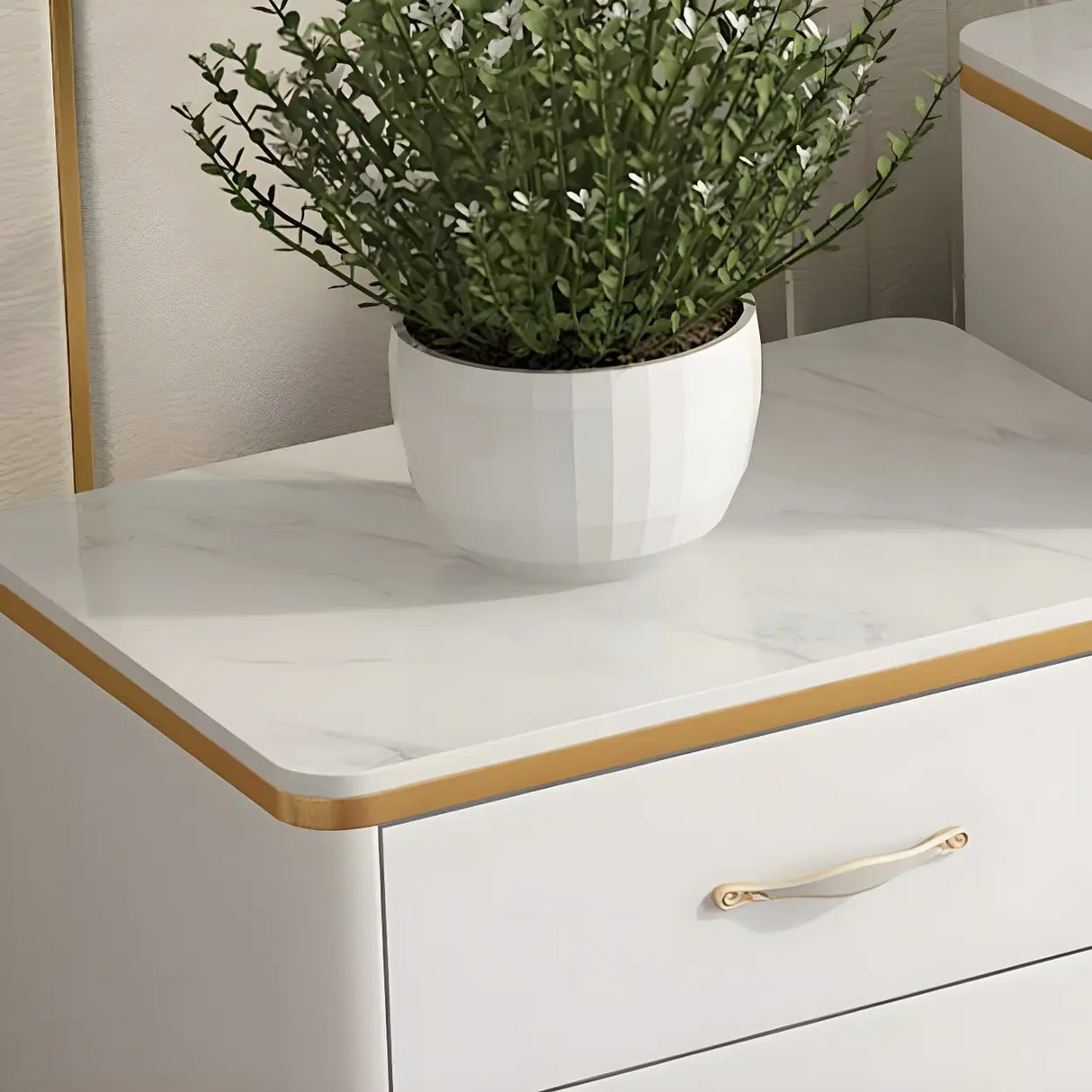 Glam Vertical White Stone Bachelor Chest with Drawers Image - 12