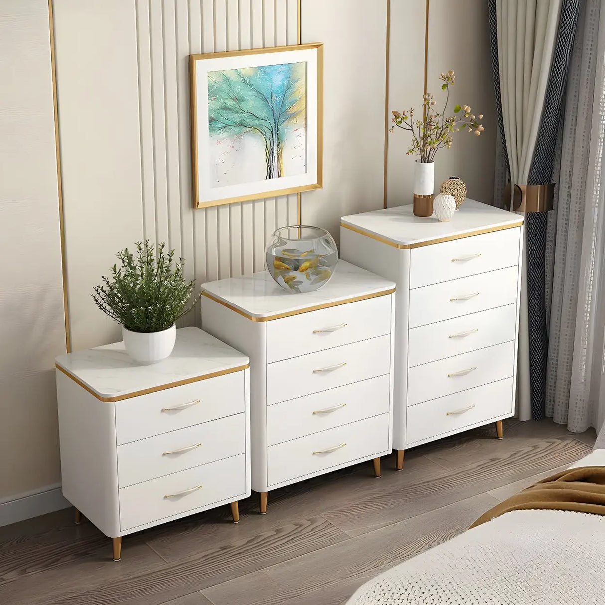 Glam Vertical White Stone Bachelor Chest with Drawers Image - 1